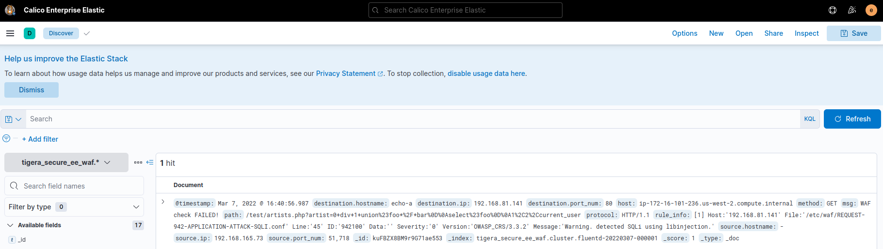 WAF logs in Kibana